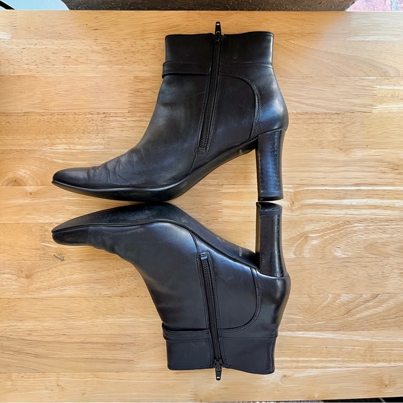 Women’s Black Leather Ankle Boots - 3” heels. Zip sides with buckle accent. - Picture 8 of 8